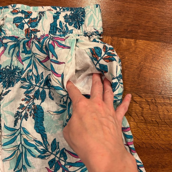 Cynthia Rowley Linen Pants Women’s Size Large Blue Leaves Wide Leg - Picture 4 of 7